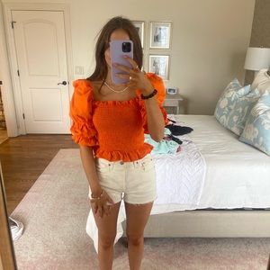 orange puff sleeve top